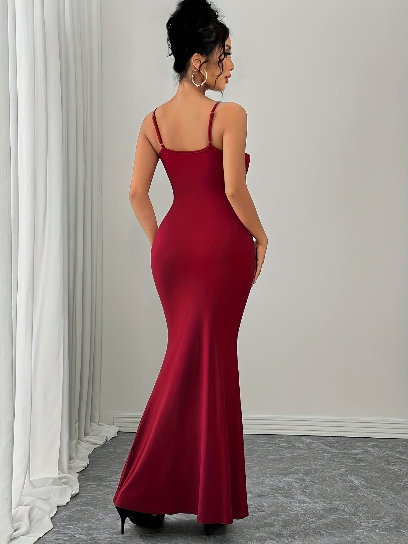 Women'S Stylish Red Off-Shoulder Gown with Large Floral Embroidery - Polyester, Bodycon Fit, Knit Fabric, Perfect for Adult, All Season, Elegant Evening Wear, Floral Embroidery Dress | Offshoulder Gown | Knit Fabric Gown
